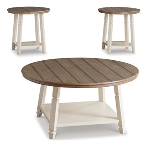 Ashley Furniture Bolanbrook 3 Piece Coffee Table Set in White and Oak