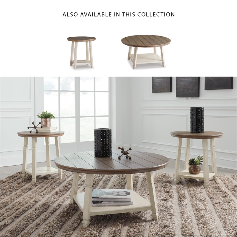 Ashley Furniture Bolanbrook 3 Piece Coffee Table Set in White and Oak
