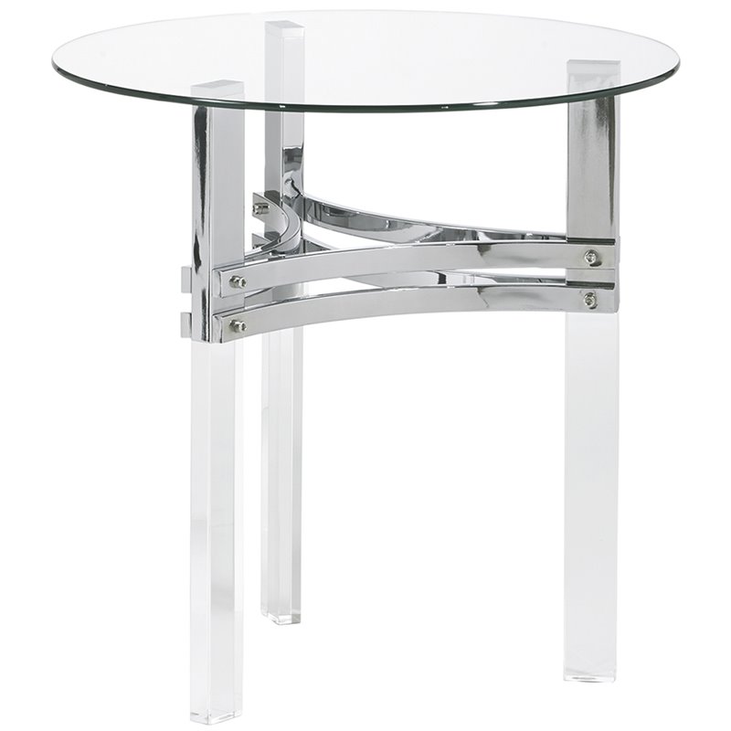 Ashley Furniture Braddoni Round Glass Top Accent End Table in Chrome