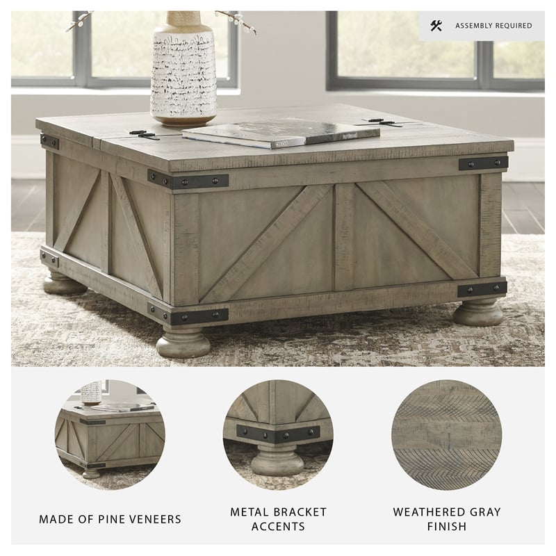 Ashley Furniture Aldwin Engineered Wood Square Coffee Table in Weathered Gray