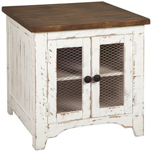 ashley wystfield storage end table in vintage white and brown