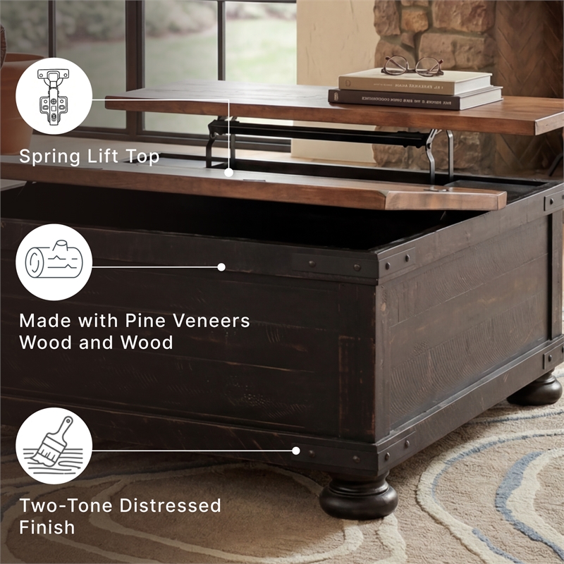 Ashley Furniture Valebeck Engineered Wood Lift-Top Coffee Table in Black/Brown