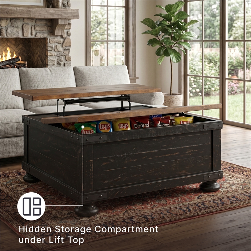 Ashley Furniture Valebeck Engineered Wood Lift-Top Coffee Table in Black/Brown