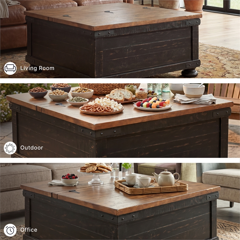 Ashley Furniture Valebeck Engineered Wood Lift-Top Coffee Table in Black/Brown