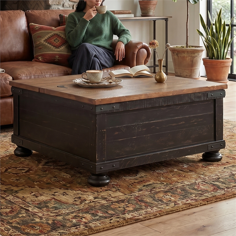 Ashley Furniture Valebeck Engineered Wood Lift-Top Coffee Table in Black/Brown