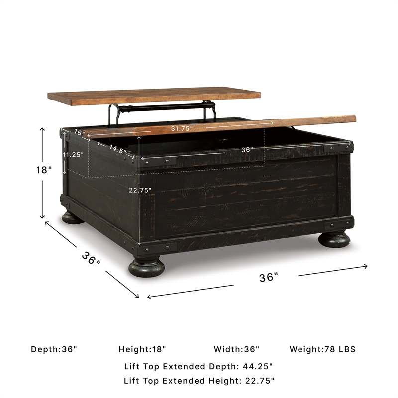 Ashley Furniture Valebeck Engineered Wood Lift-Top Coffee Table in Black/Brown