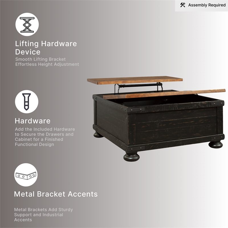 Ashley Furniture Valebeck Engineered Wood Lift-Top Coffee Table in Black/Brown