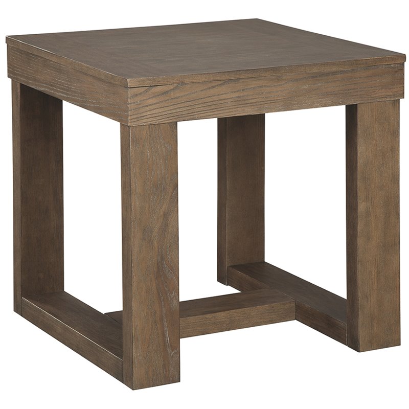 Ashley Furniture Cariton Square End Table in Grayish Brown