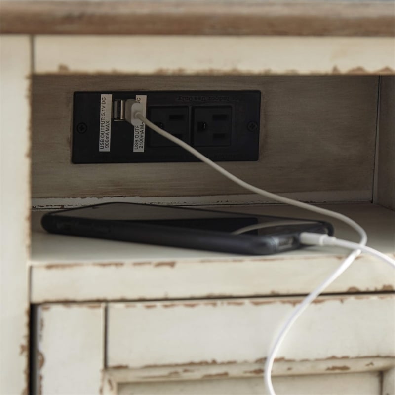 Signature Design by Ashley Realyn Storage End Table with USB Ports in White