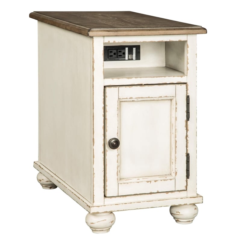 Signature Design by Ashley Realyn Storage End Table with USB Ports in White