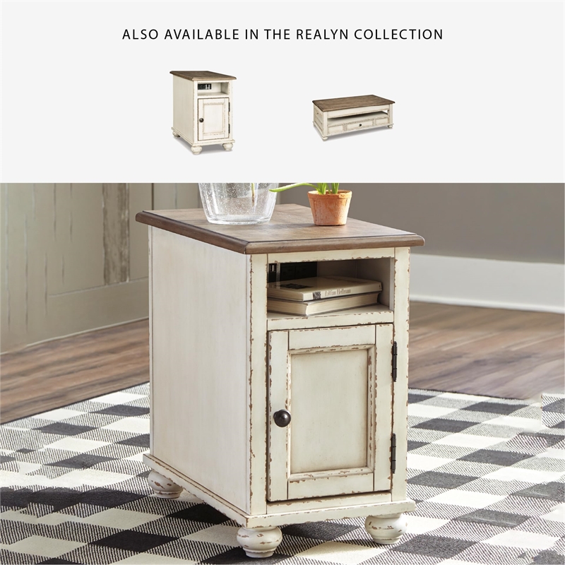Signature Design by Ashley Realyn Storage End Table with USB Ports in White