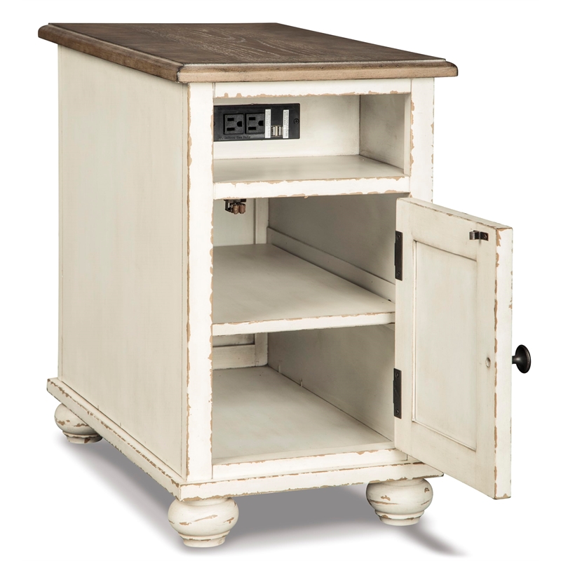 Signature Design by Ashley Realyn Storage End Table with USB Ports in White