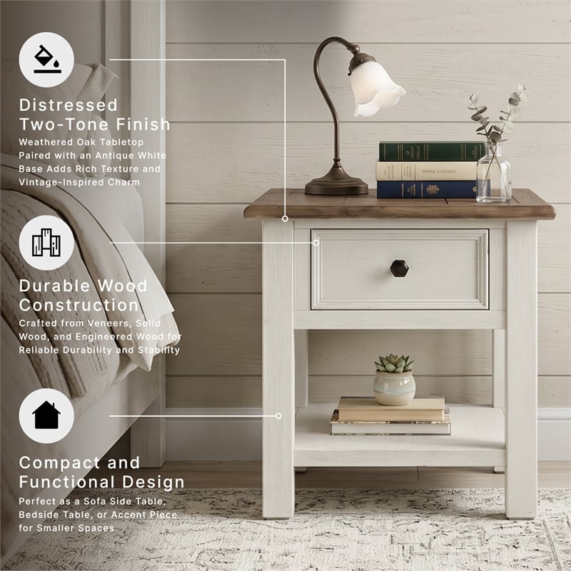 Signature Design by Ashley Bolanburg 1 Drawer End Table in Antique White