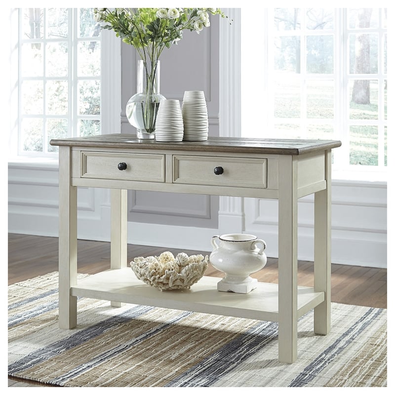 Ashley Bolanburg Engineered Wood 2-Drawer Console Table in Antique White