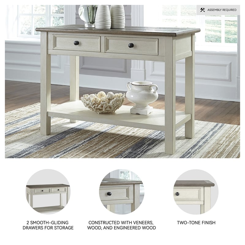 Ashley Bolanburg Engineered Wood 2-Drawer Console Table in Antique White