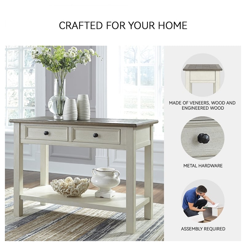 Ashley Bolanburg Engineered Wood 2-Drawer Console Table in Antique White