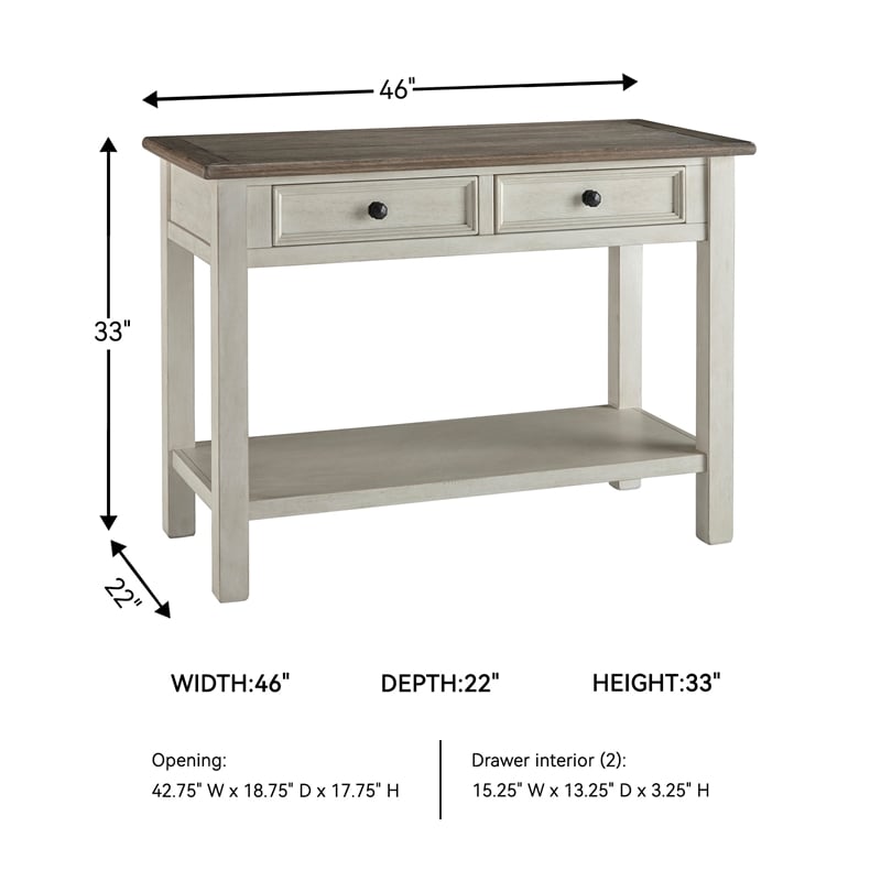 Ashley Bolanburg Engineered Wood 2-Drawer Console Table in Antique White
