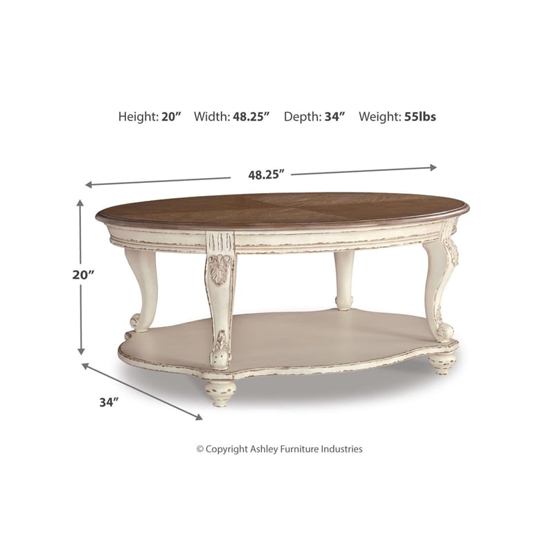 Ashley Furniture Realyn Engineered Wood Oval Coffee Table in White and Brown