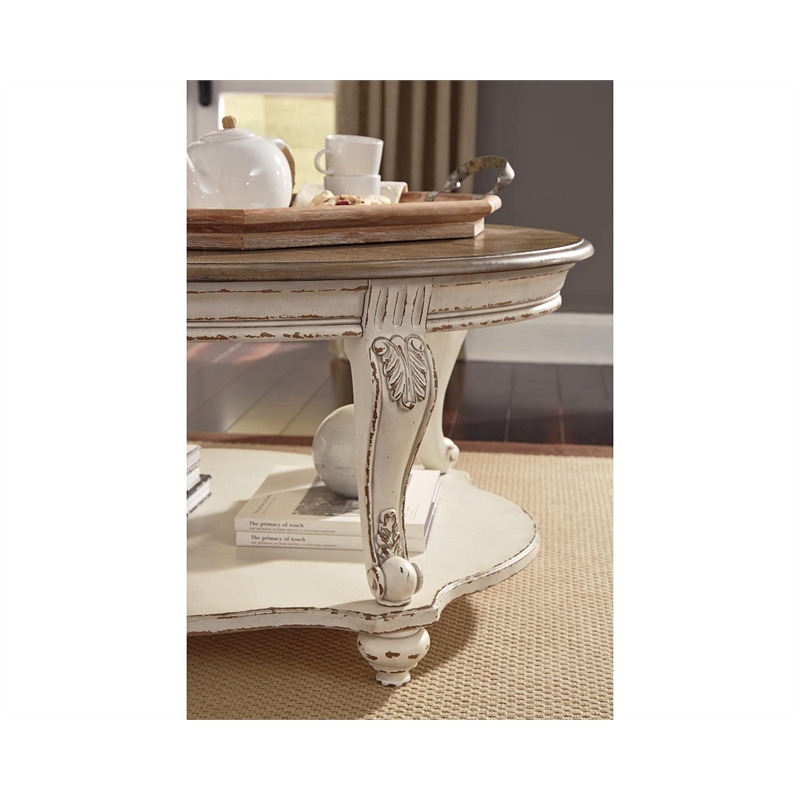 Ashley Furniture Realyn Engineered Wood Oval Coffee Table in White and Brown