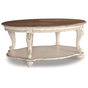 Ashley Furniture Realyn Engineered Wood Oval Coffee Table in White and Brown