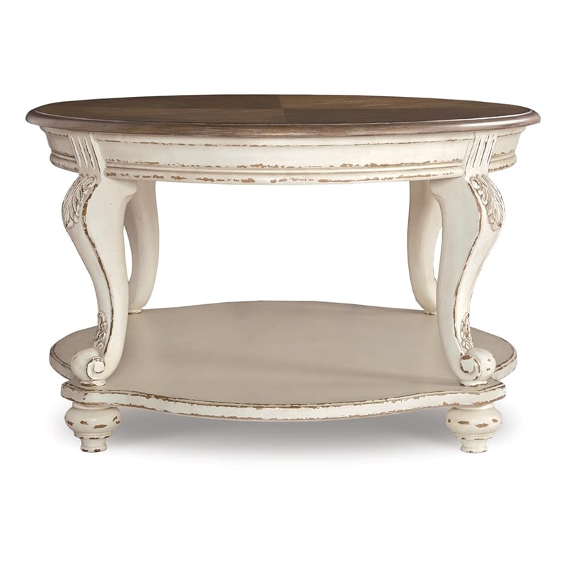Ashley Furniture Realyn Engineered Wood Oval Coffee Table in White and Brown