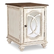 Ashley Furniture Realyn Mirrored Storage End Table in Chipped White/Brown