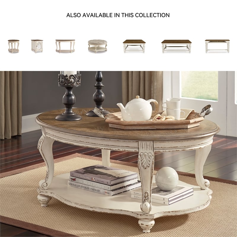 Ashley Furniture Realyn Mirrored Storage End Table in Chipped White/Brown