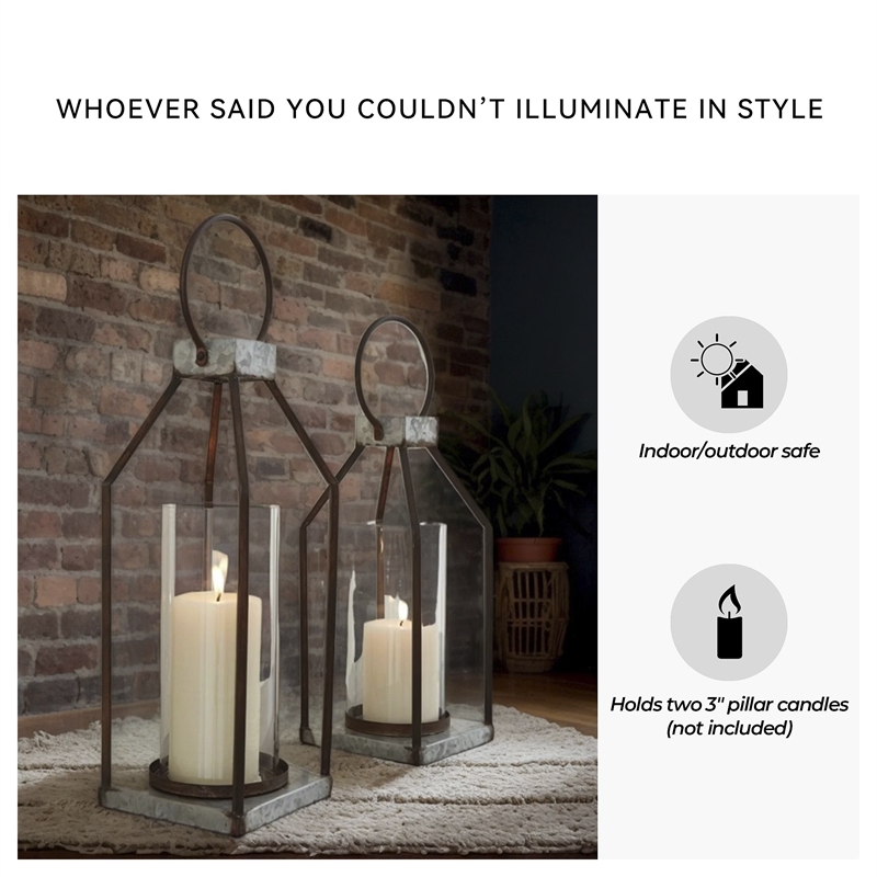 ashley diedrick 2 piece metal and glass lantern candle holder set
