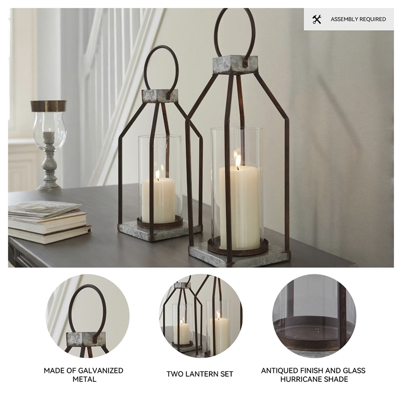 ashley diedrick 2 piece metal and glass lantern candle holder set
