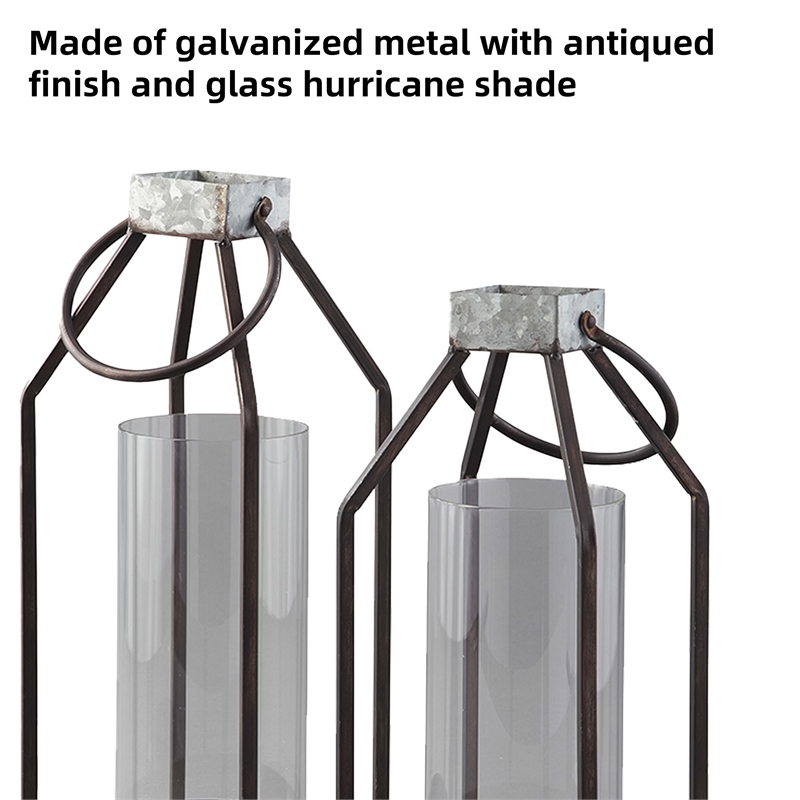 ashley diedrick 2 piece metal and glass lantern candle holder set
