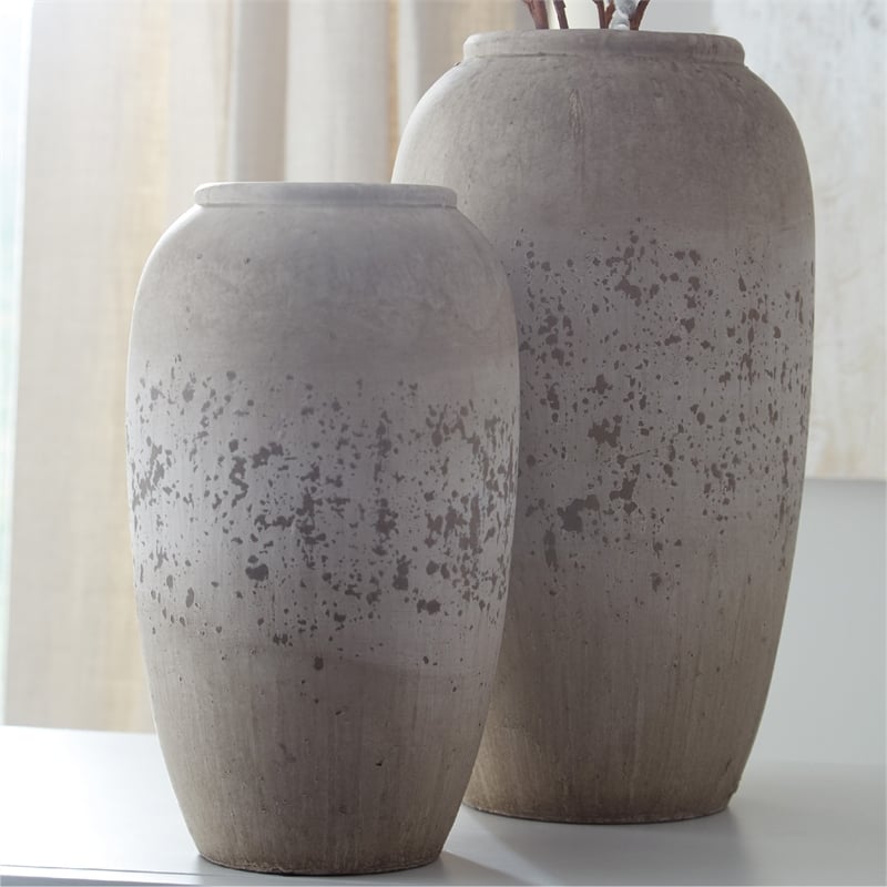 Ashley Dimitra 2 Piece Ceramic Vase Set in Brown and Cream