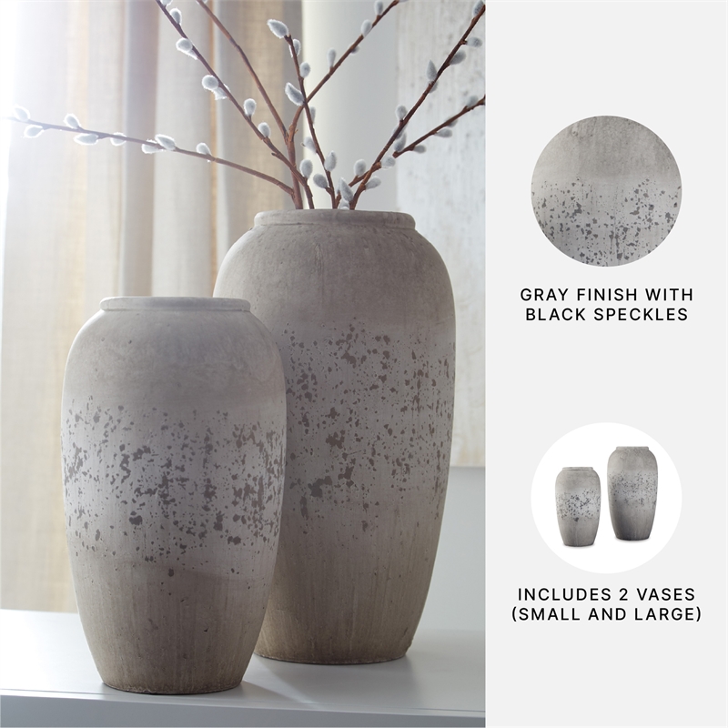 Ashley Dimitra 2 Piece Ceramic Vase Set in Brown and Cream