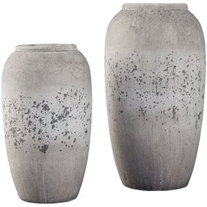 ashley dimitra 2 piece ceramic vase set in brown and cream