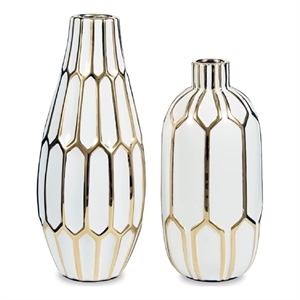 Ashley Mohsen 2 Piece Ceramic Vase Set in Gold and White