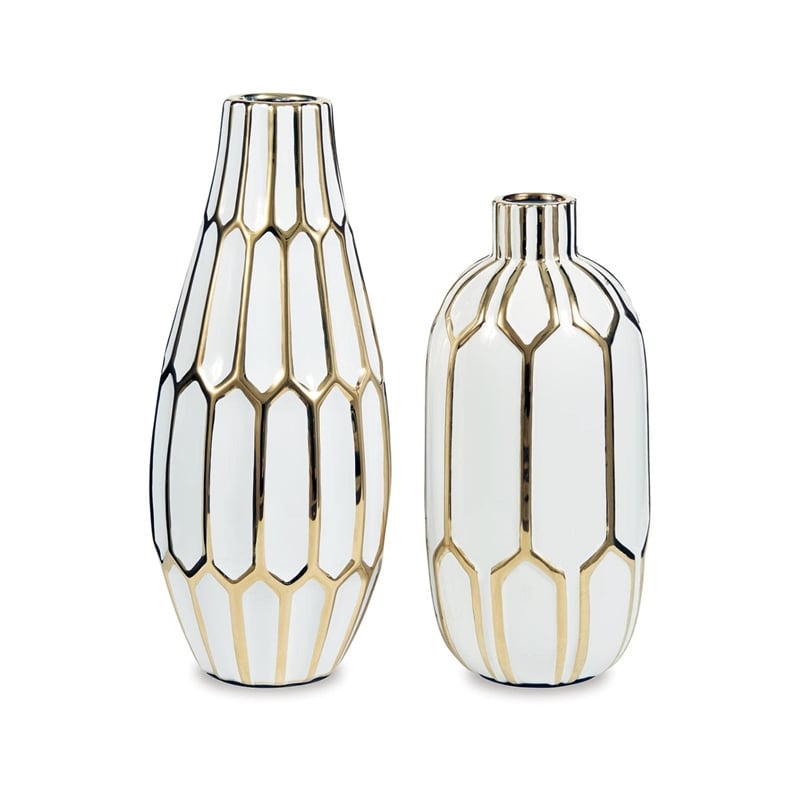 Ashley Mohsen 2 Piece Ceramic Vase Set in Gold and White