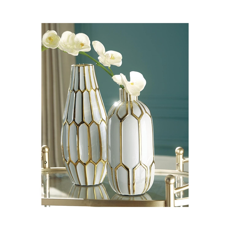 Ashley Mohsen 2 Piece Ceramic Vase Set in Gold and White