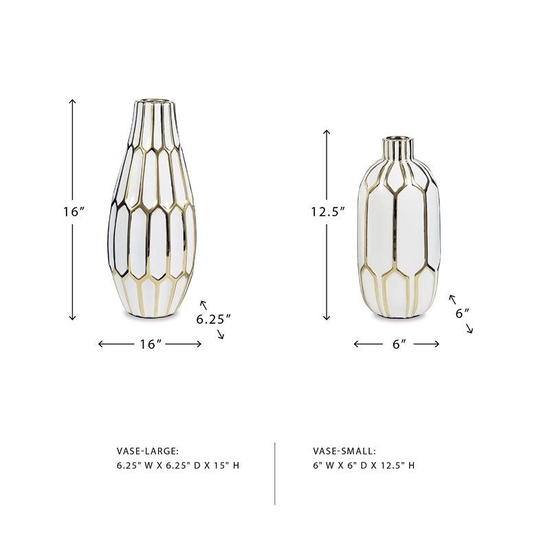 Ashley Mohsen 2 Piece Ceramic Vase Set in Gold and White