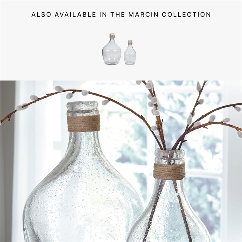 Ashley Furniture Marcin 2 Piece Glass and Rope Vase Set in Clear