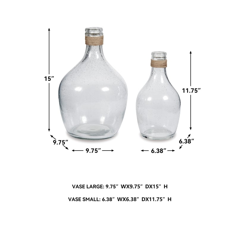 Ashley Furniture Marcin 2 Piece Glass and Rope Vase Set in Clear