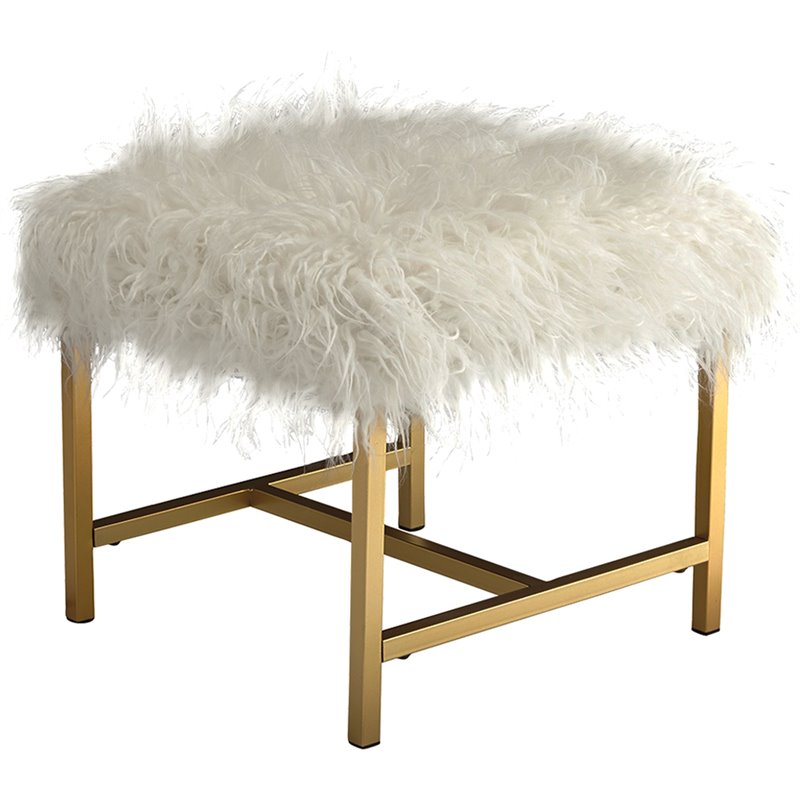 Ashley Elissa Faux Fur Foot Stool in White and Gold