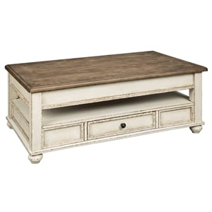 Ashley Furniture Realyn Lift Top Coffee Table in Antique White and Brown