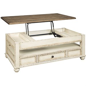ashley furniture realyn lift top coffee table in antique white and brown