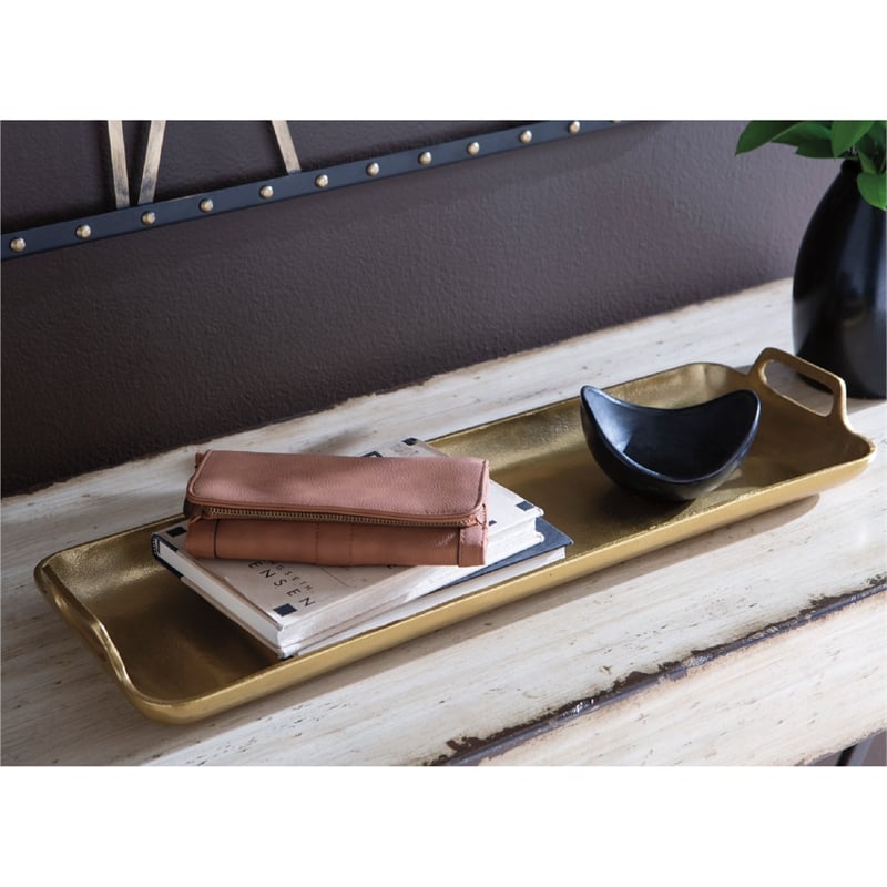 Signature Design by Ashley Posy Aluminum Serving Tray in Gold