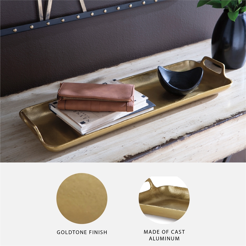 Signature Design by Ashley Posy Aluminum Serving Tray in Gold