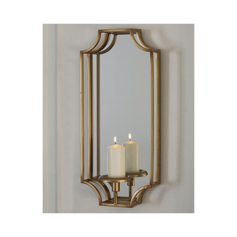 Ashley Dumi Metal and Mirrored Glass Wall Sconce Candle Holder in Gold