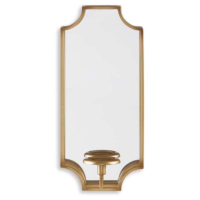 Ashley Dumi Metal and Mirrored Glass Wall Sconce Candle Holder in Gold