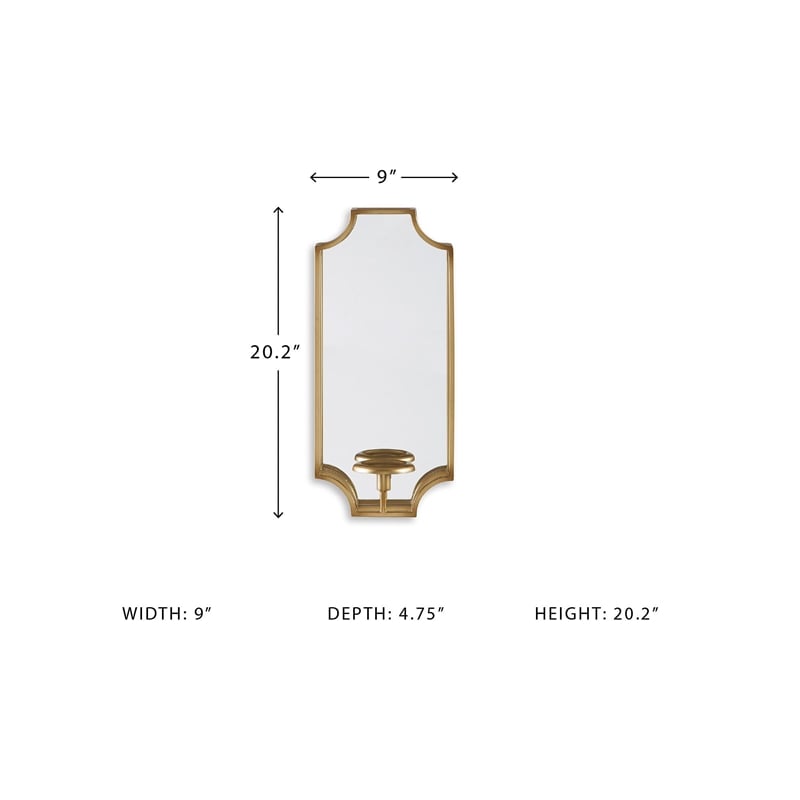 Ashley Dumi Metal and Mirrored Glass Wall Sconce Candle Holder in Gold