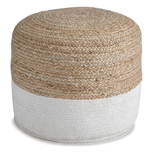 Signature Design by Ashley Sweed Valley Braided Round Pouf in Natural and White