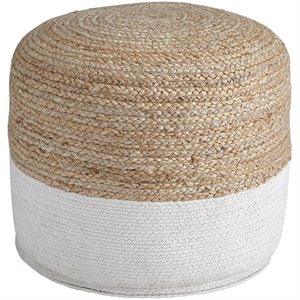 ashley sweed valley braided round pouf in natural and white