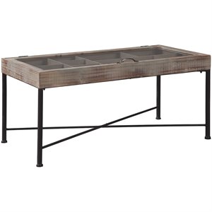 ashley shellmond glass top coffee table in antique gray and black